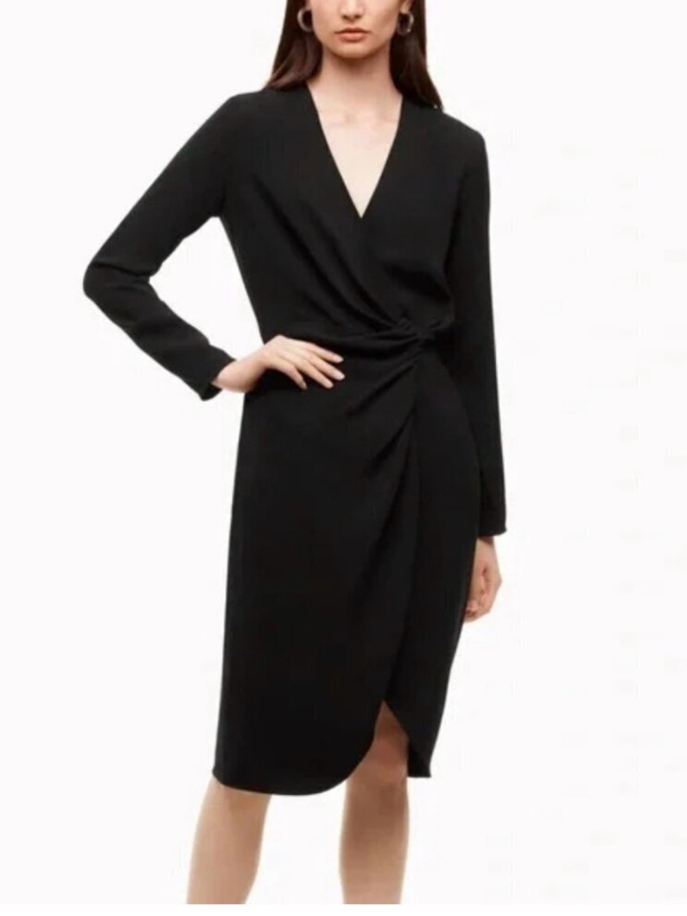Aritzia Tadao Black Long-Sleeve Twist-Front Wrap Dress